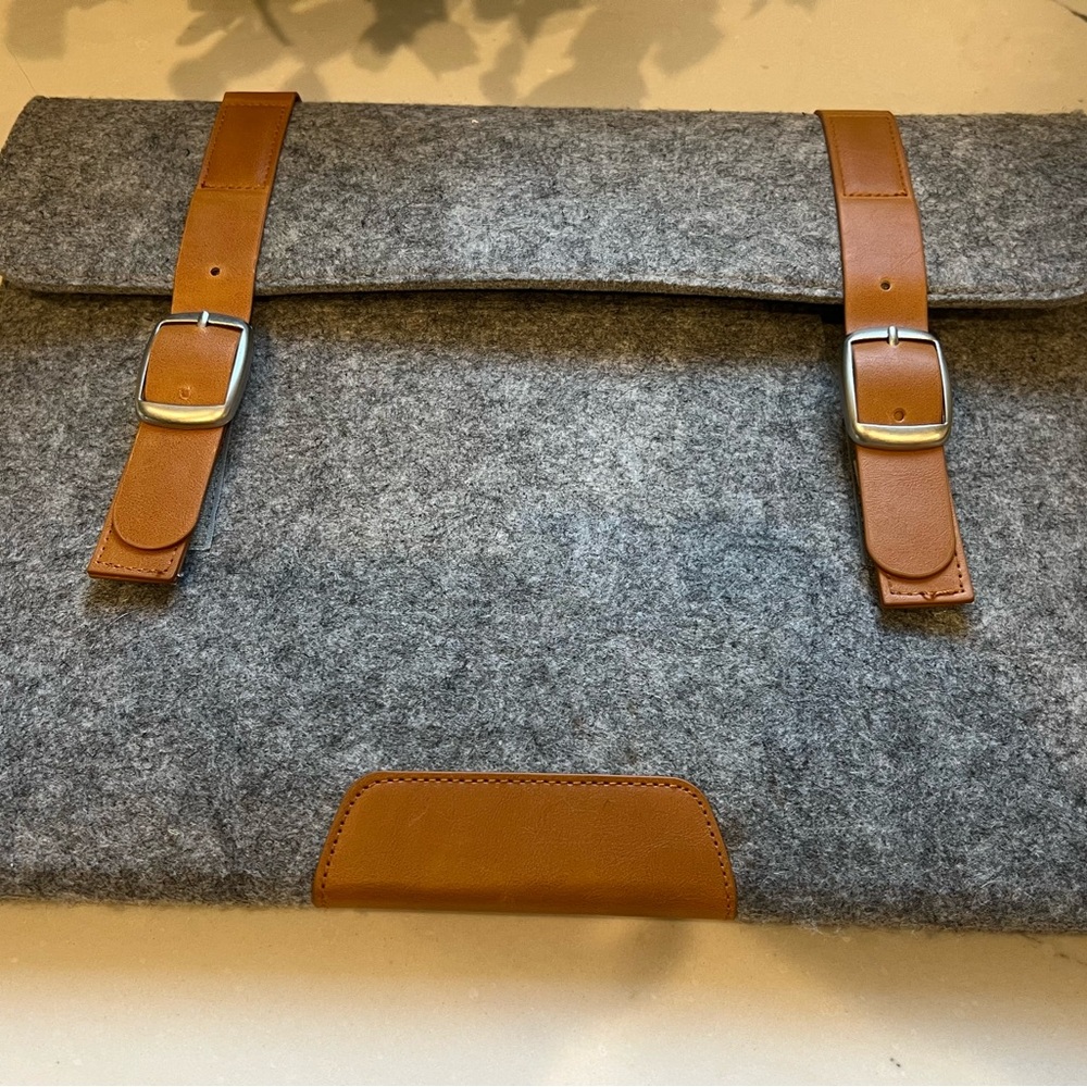 Gray and Tan Laptop Bag